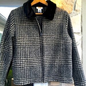 Talbots wool plaid zippered faux fur collar